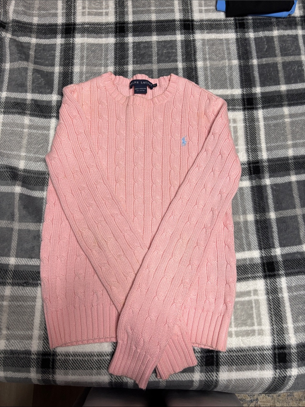 Ralph Lauren Light Pink Cable-Knit Crewneck Sweater